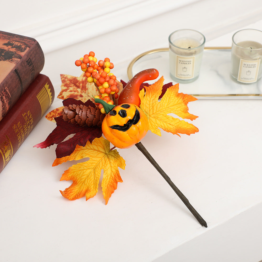 Halloween Decoration Plugin Wreath Artificial Maple Leaves Pumpkin Props Halloween Pumpkin Scene Decoration