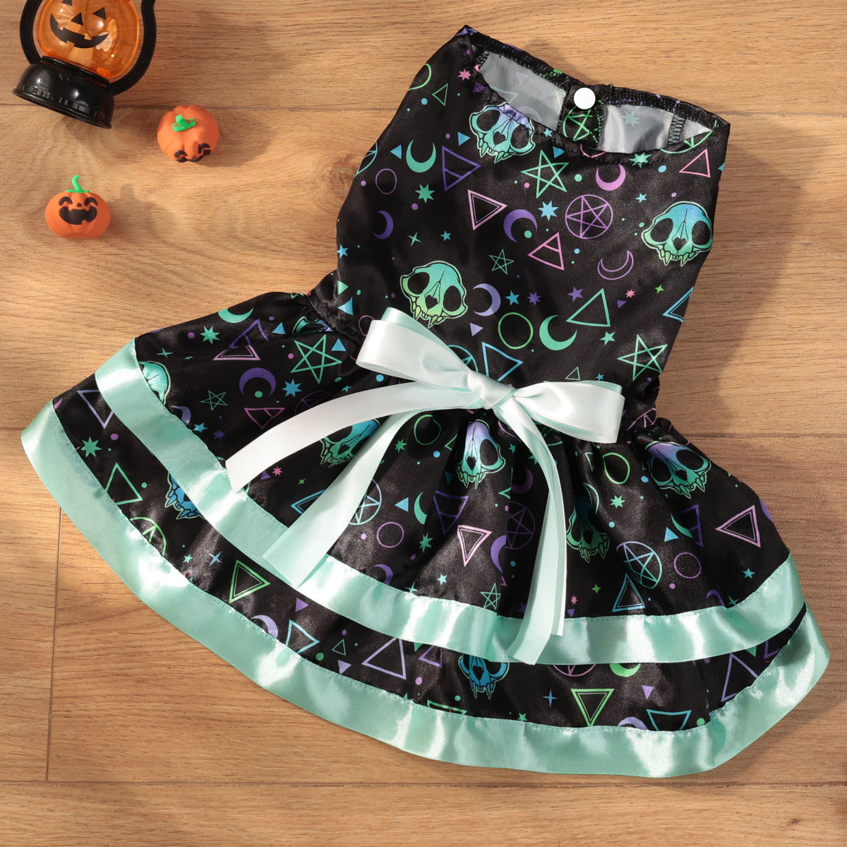 Pet Clothes Dog Halloween Pumpkin Colorful Skull Halloween Party Dress Double Layer Bow Skirt