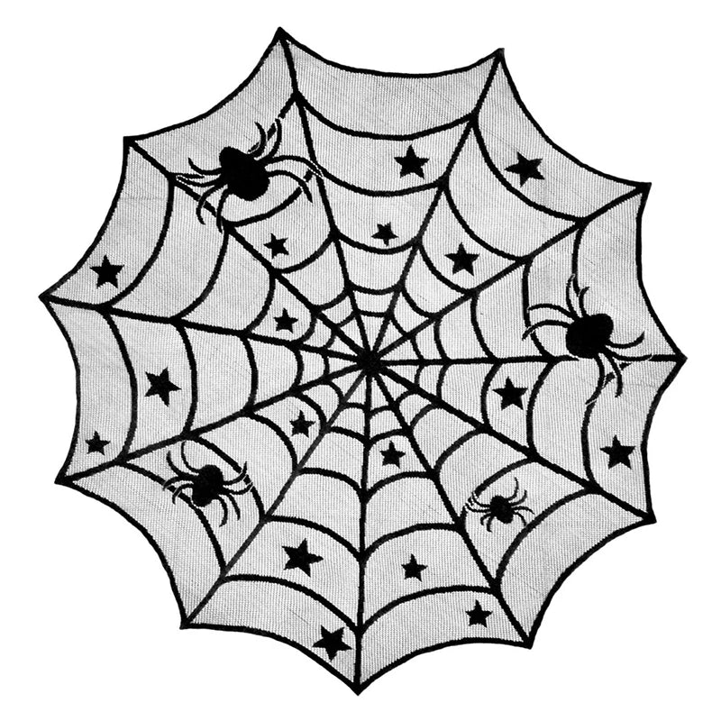 40inch Round 1Pcs Halloween Lace Tablecloth Black Spider Web Lace Mantle for Halloween Party Decoraiton Background Decoration