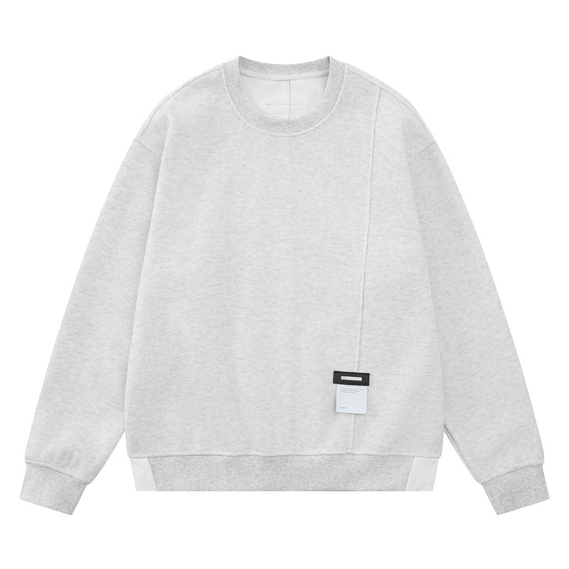 Patchwork off shoulder loose round neck top hoodie