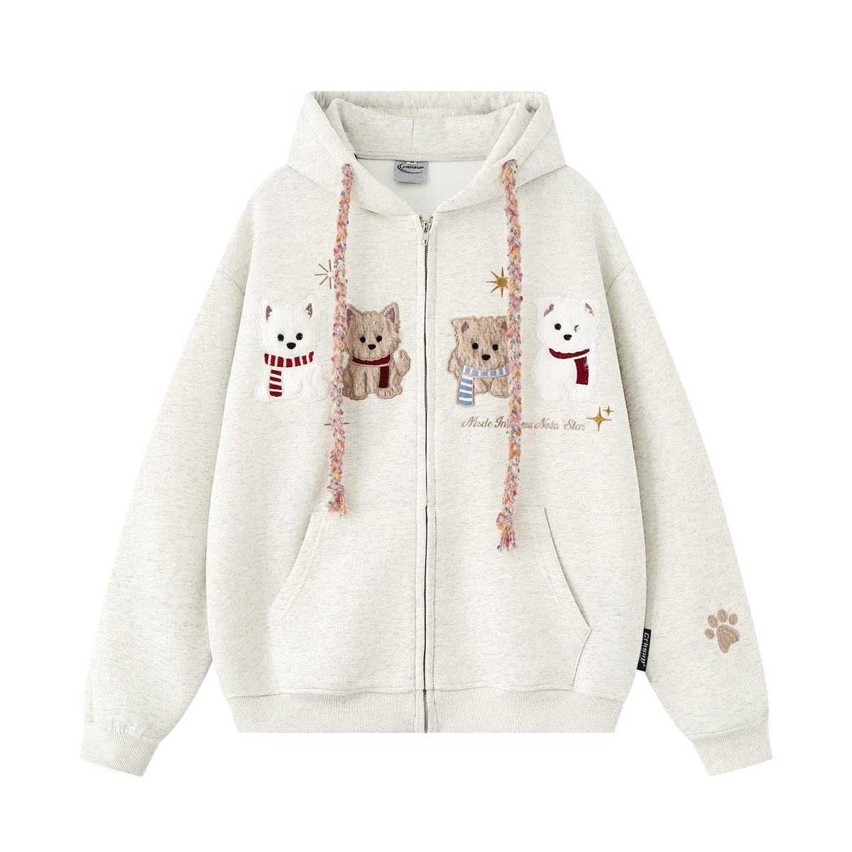 Dog patch embroidery cardigan sweatshirt