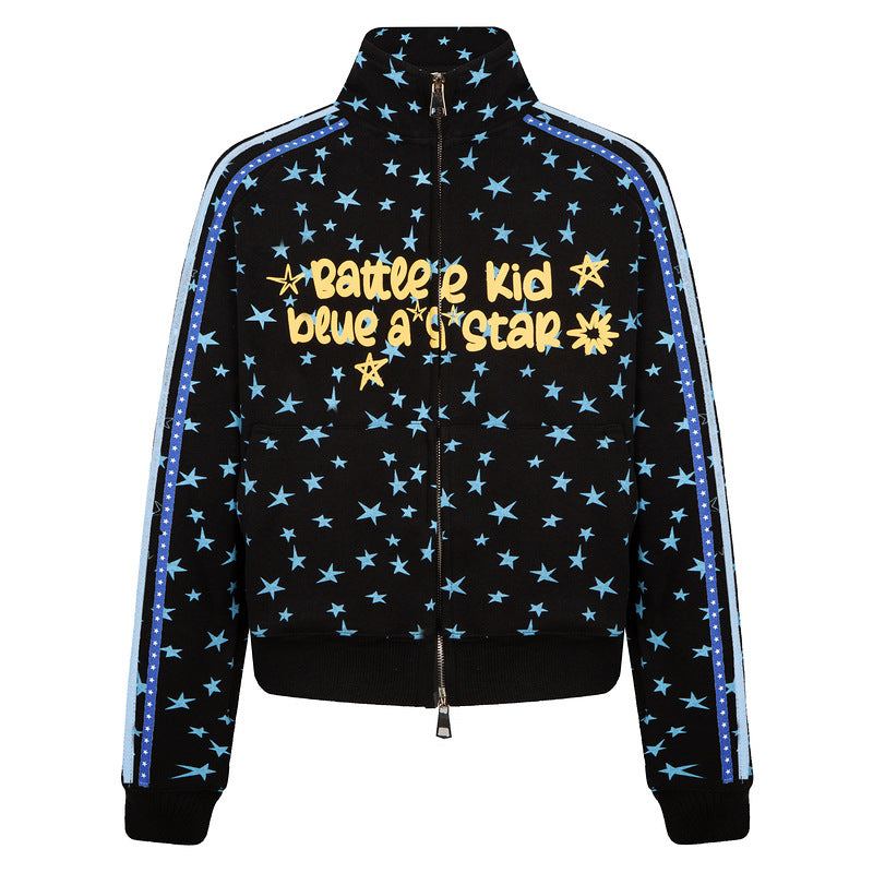 Pentagram full printed short jacket with parallel stripes