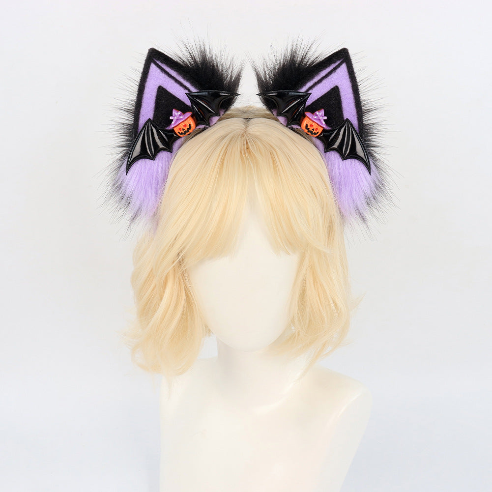Halloween Cat Ear Headband Plush Faux Cat Ears Pumpkin Hair Accessory Lolita Live Streaming Halloween Prop
