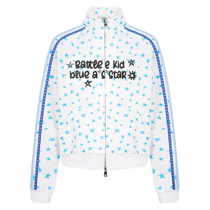 Pentagram full printed short jacket with parallel stripes