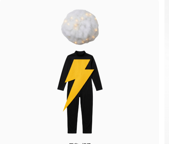 Children's Lightning Cosplay Costume with Light-Up Cloud Hoodie Bodysuit for Stage and Halloween LED Halloween