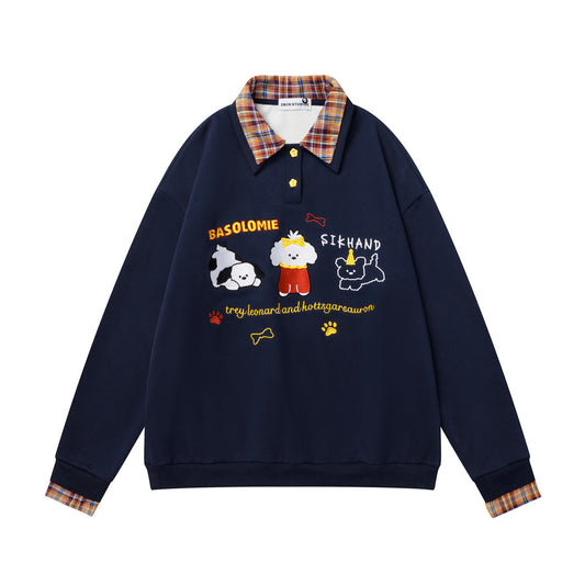 Cartoon puppy embroidered hoodie