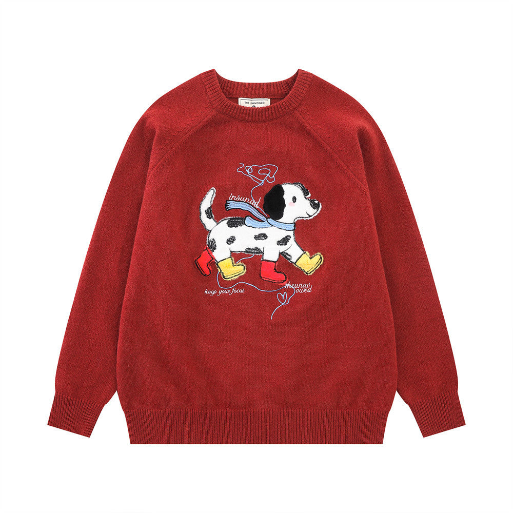 Embroidered round neck sweater loose sweater