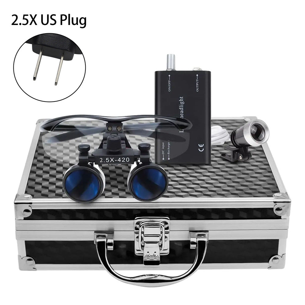 Portable 2.5X/3.5X HD Medical Glasses-Style Magnifier with LED Headlamp Set and Carrying Case