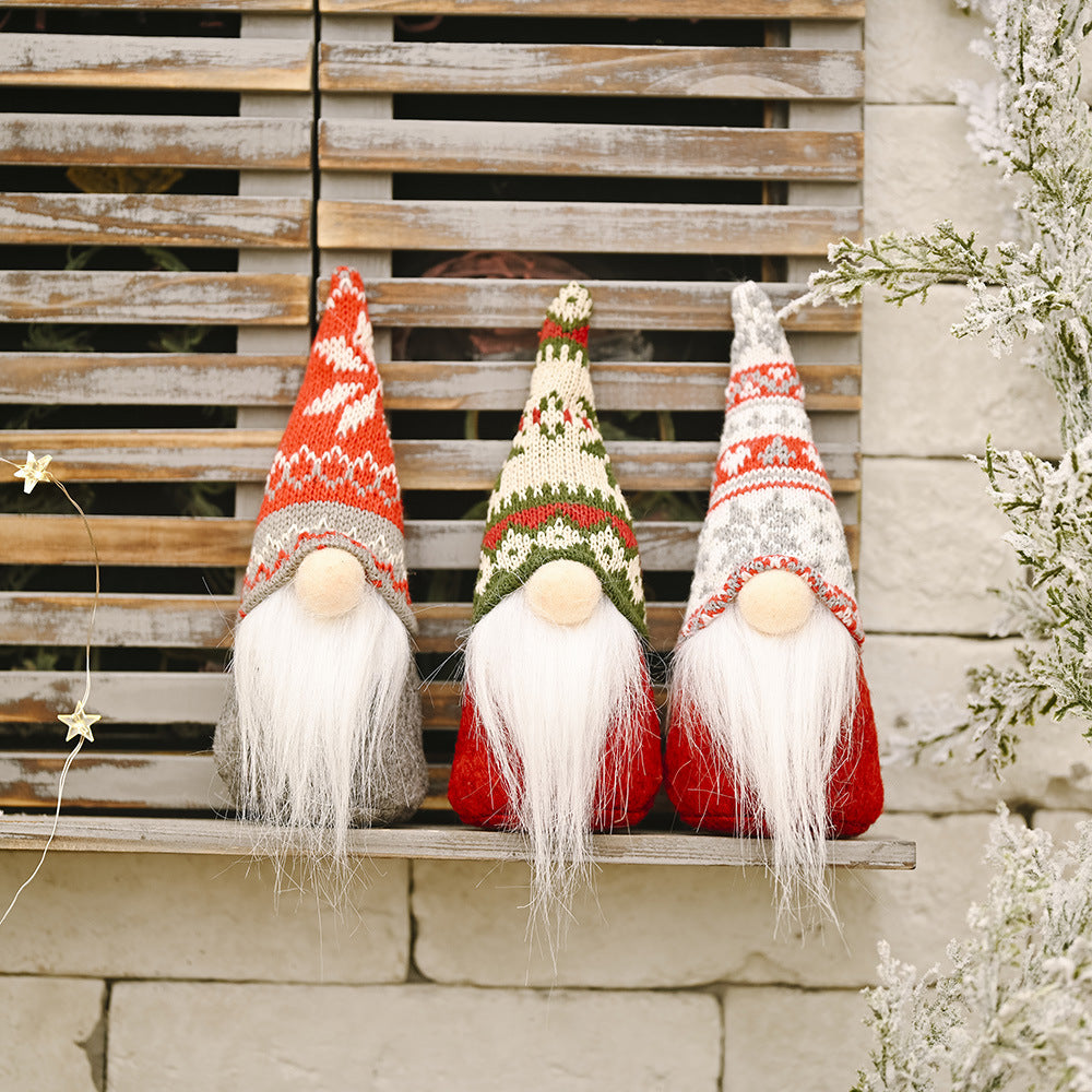 Christmas Decoration Products Snowflake Knitted Hat Forest Elderly Doll Decoration Creative New Faceless Doll