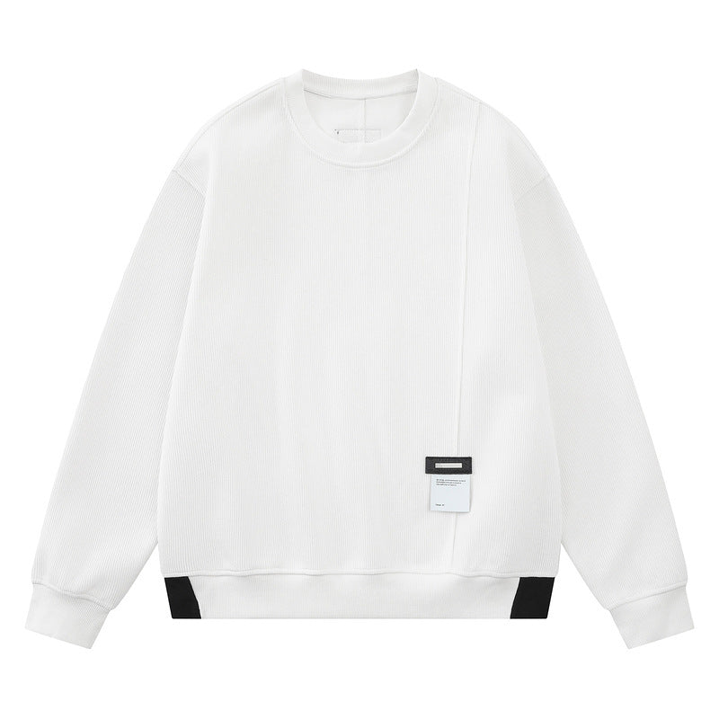 Patchwork off shoulder loose round neck top hoodie