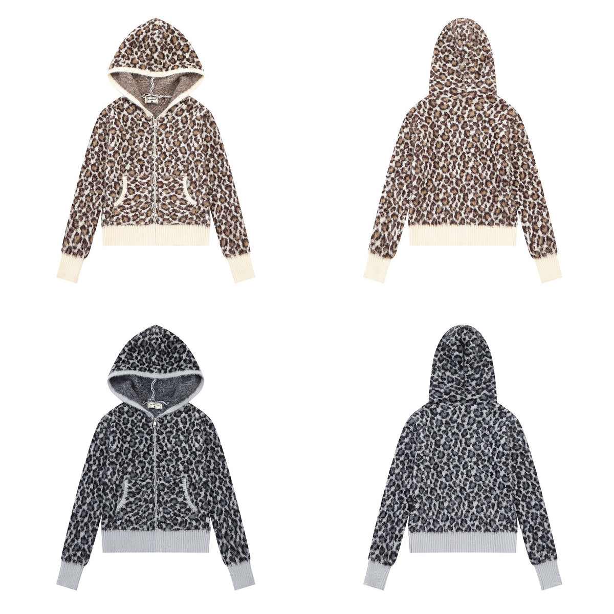 Hooded zipper leopard print sweater