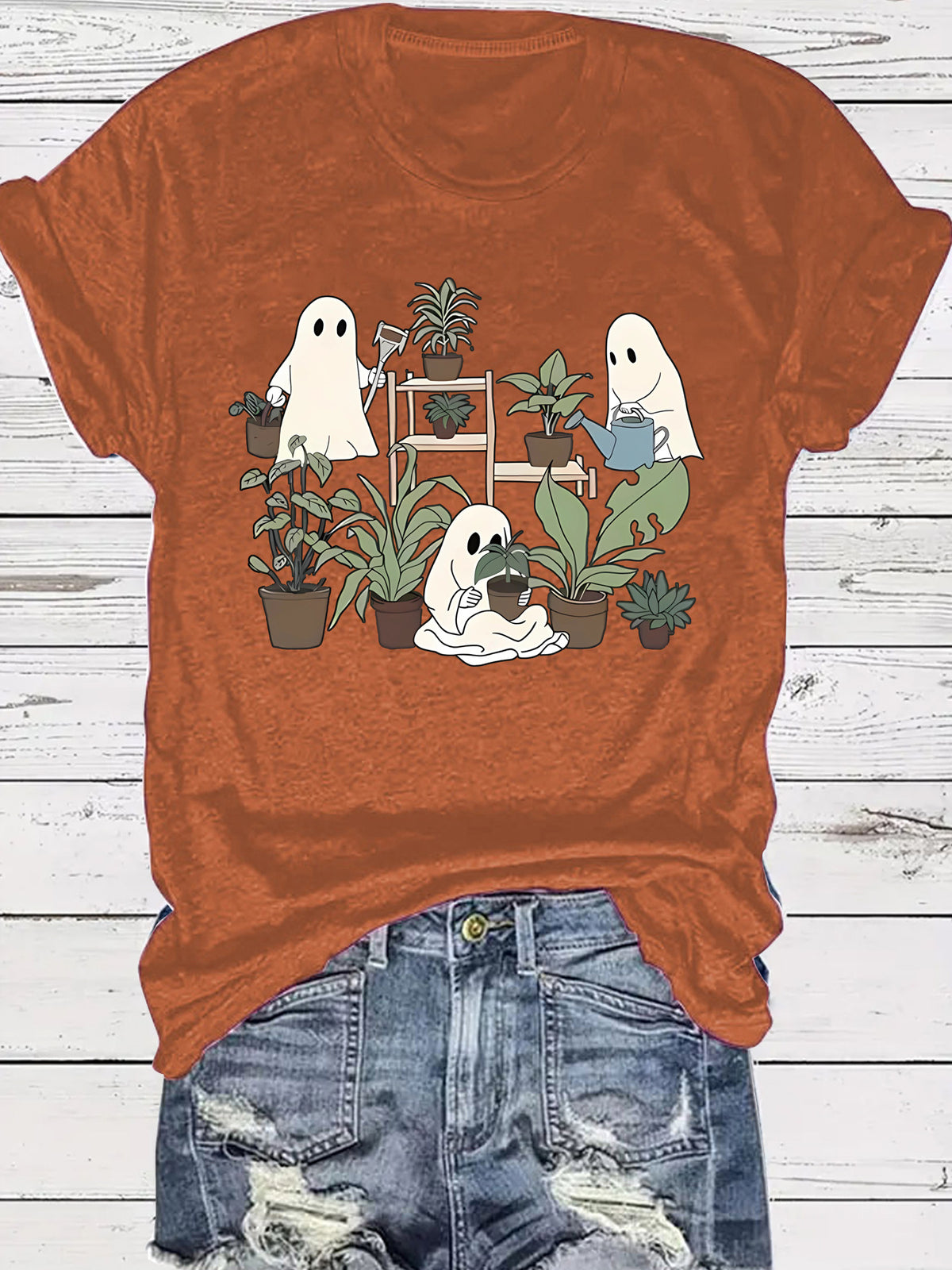Ghost Flowers Halloween Round Neck Short Sleeve