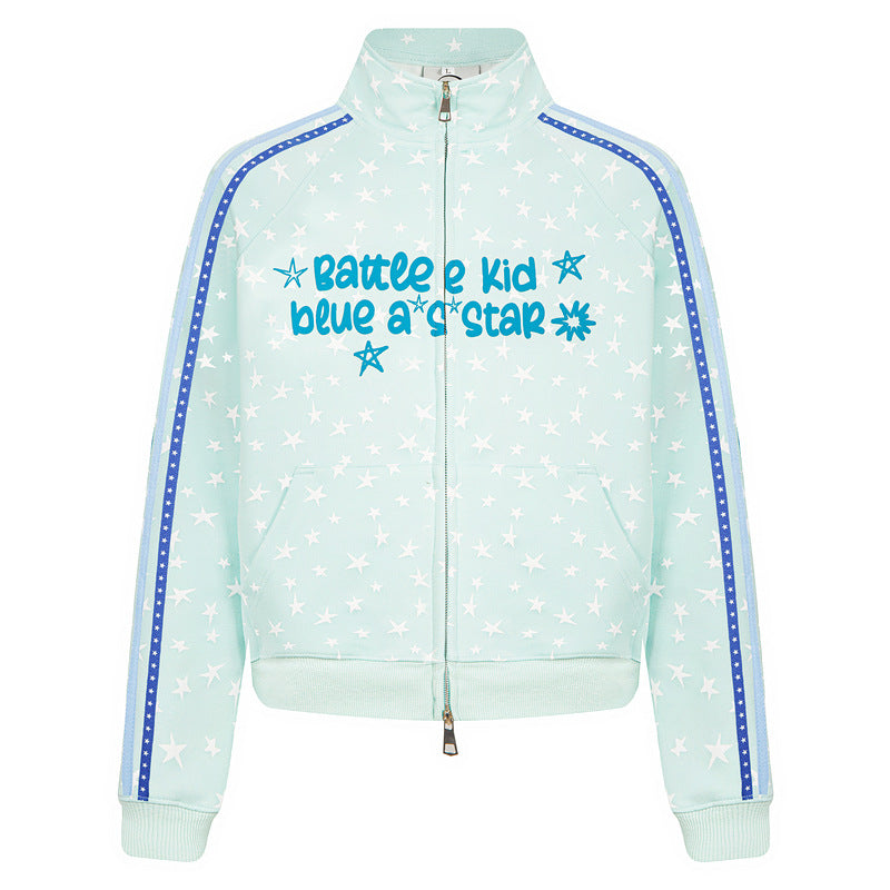 Pentagram full printed short jacket with parallel stripes