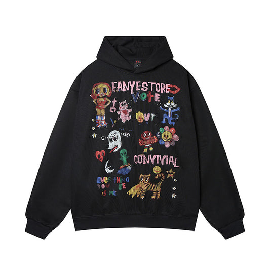 Cartoon printed hoodies with different animals