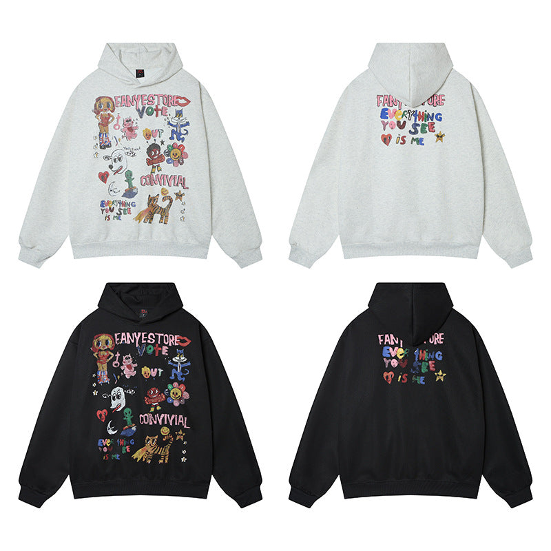 Cartoon printed hoodies with different animals