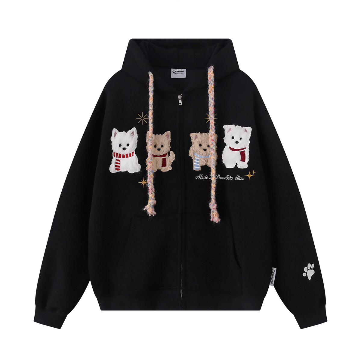 Dog patch embroidery cardigan sweatshirt