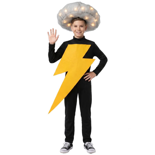 Children's Lightning Cosplay Costume with Light-Up Cloud Hoodie Bodysuit for Stage and Halloween LED Halloween