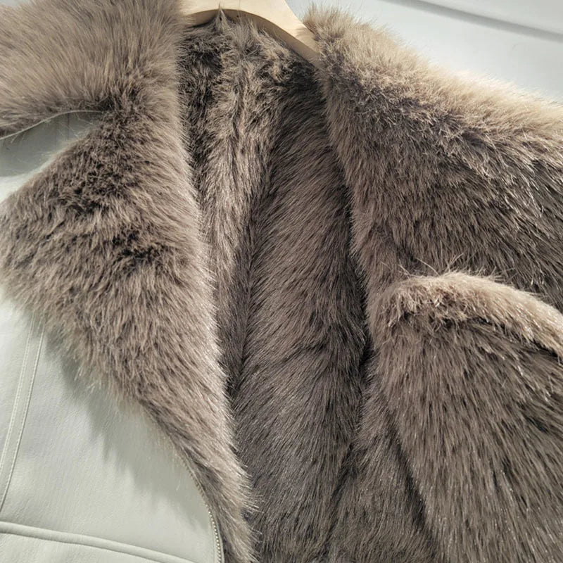 Winter New Items Fashion Women's Big Collar Short Motorcycle Coat Loose Casual Long Sleeve Fur Short Jacket