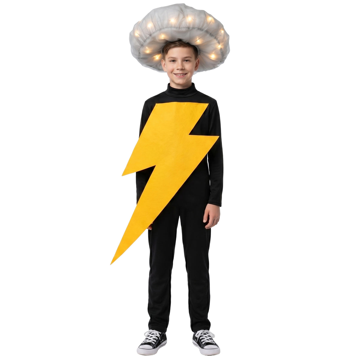 Children's Lightning Cosplay Costume with Light-Up Cloud Hoodie Bodysuit for Stage and Halloween LED Halloween