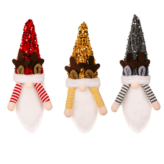 Christmas decoration items, sequins, red, yellow, black sequin caps, wine bottle covers, deer horn wine covers, red wine bottle caps