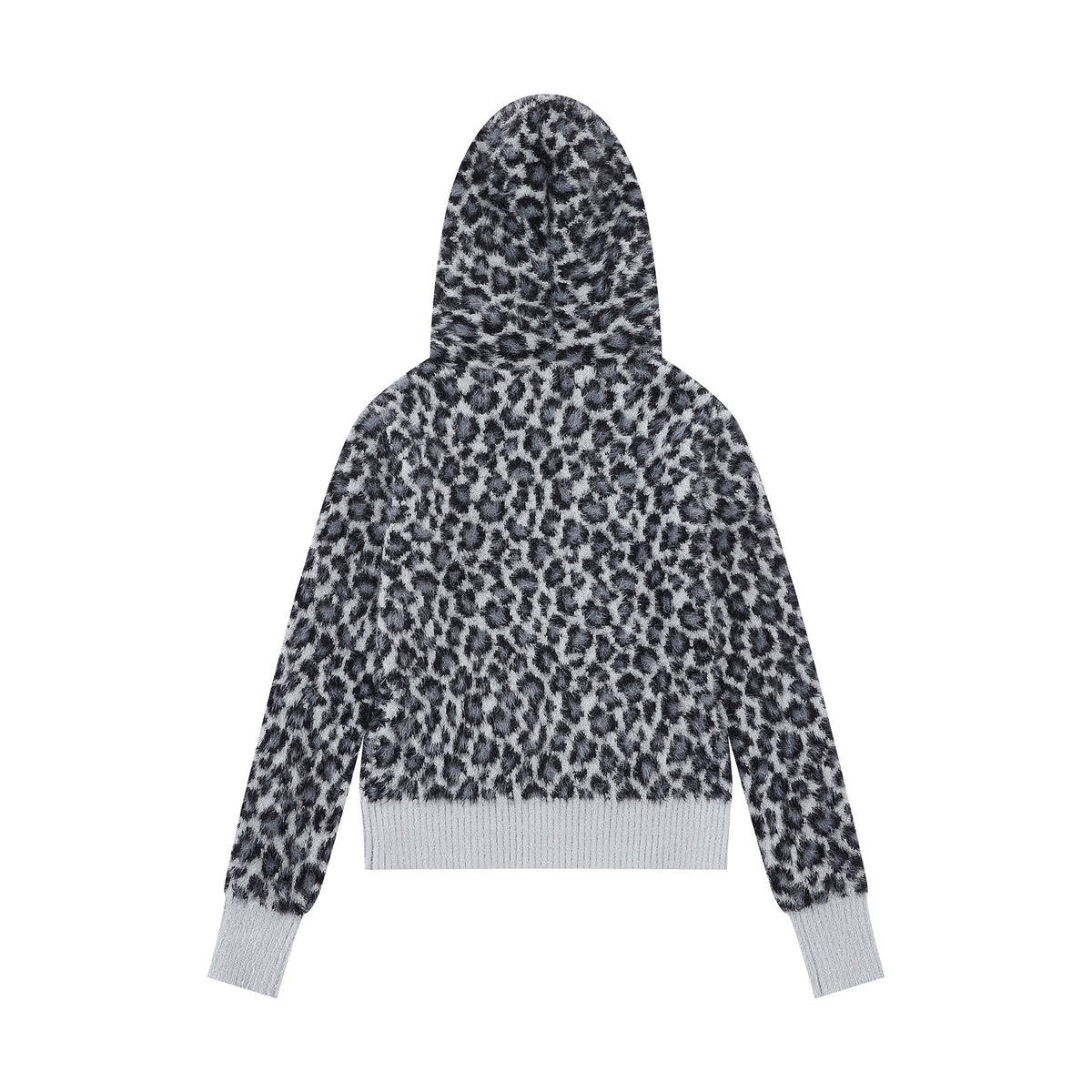 Hooded zipper leopard print sweater