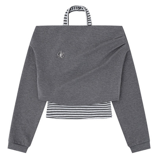 Grey toned one shoulder fake two piece long sleeved top