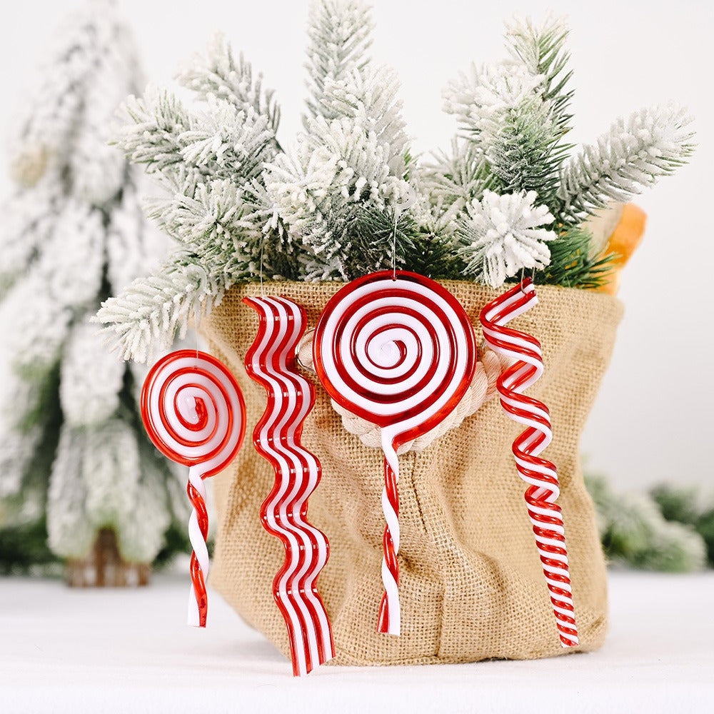 New Christmas Decorative Products Creative Red and White Candy Hangers Plastic Lollipop Hangers Simulated Candy