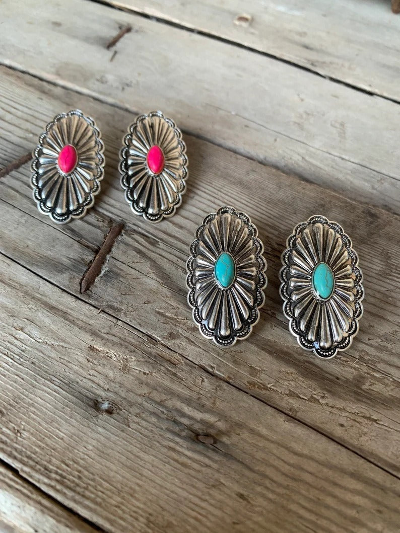 New European and American Products, Retro Bohemian Oval Turquoise Earrings, Exaggerated Personality, Womens Jewelry