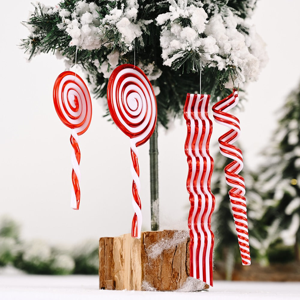 New Christmas Decorative Products Creative Red and White Candy Hangers Plastic Lollipop Hangers Simulated Candy