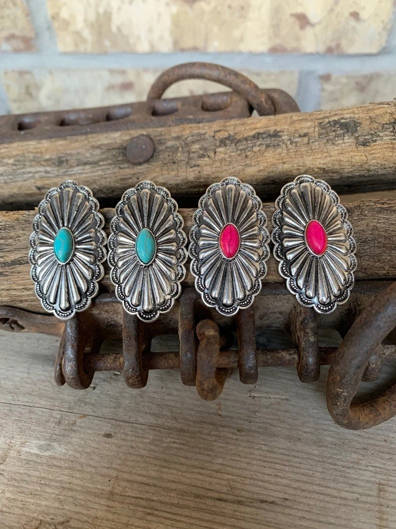 New European and American Products, Retro Bohemian Oval Turquoise Earrings, Exaggerated Personality, Womens Jewelry