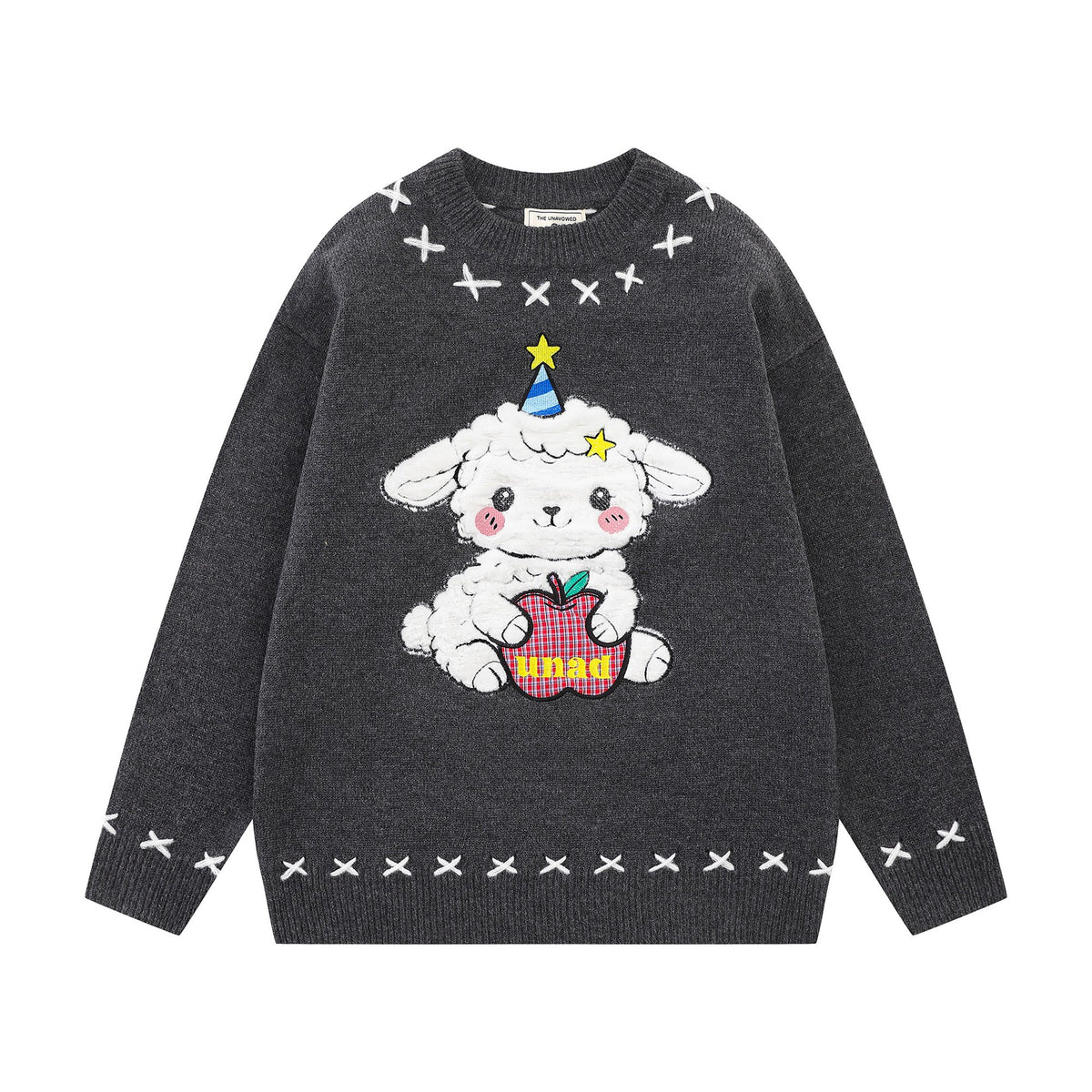 Sheep patch embroidery design sweater