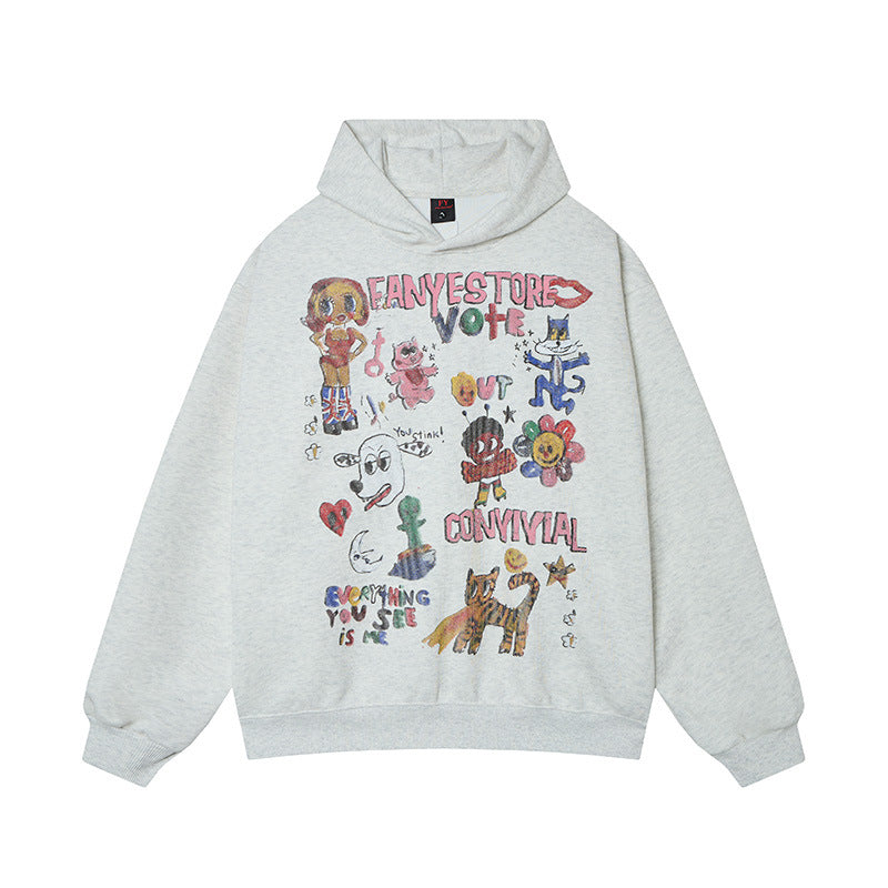 Cartoon printed hoodies with different animals