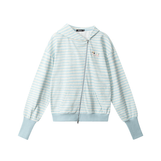 Colorful Dot Dog Embroidery Hoodie