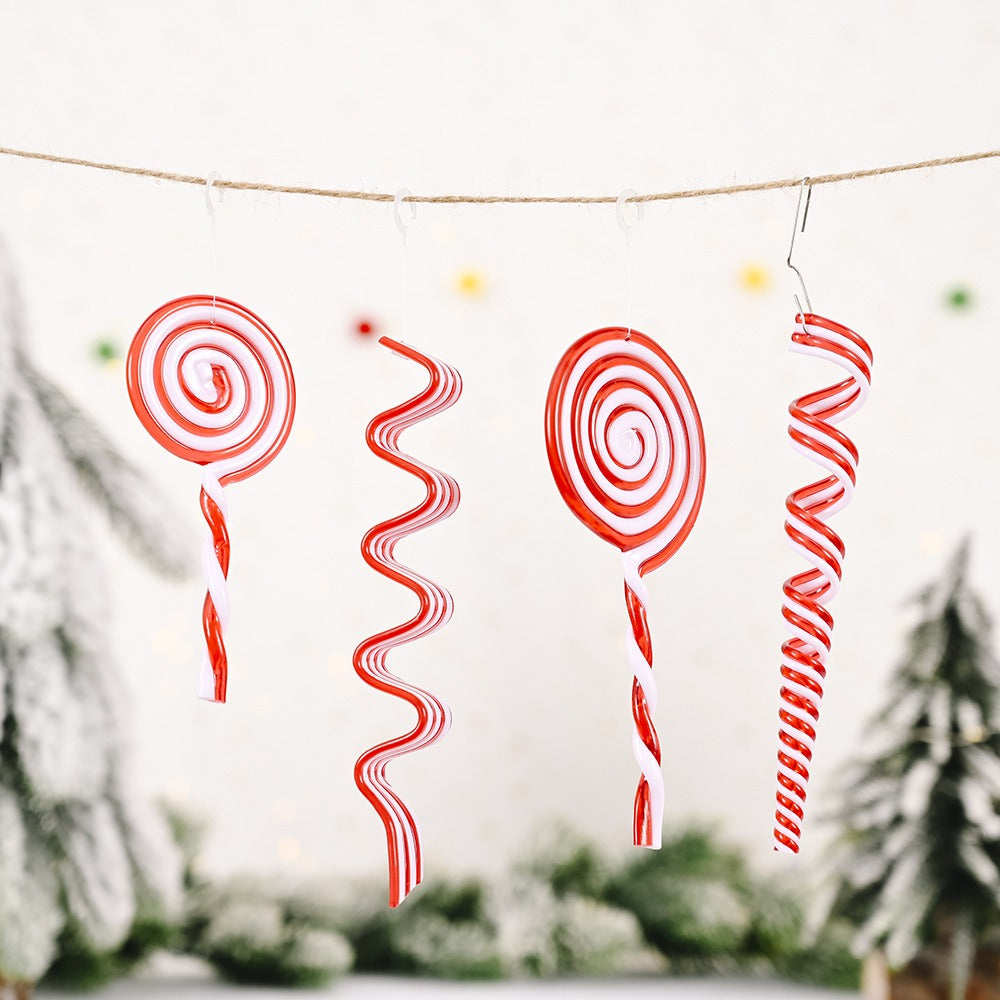 New Christmas Decorative Products Creative Red and White Candy Hangers Plastic Lollipop Hangers Simulated Candy