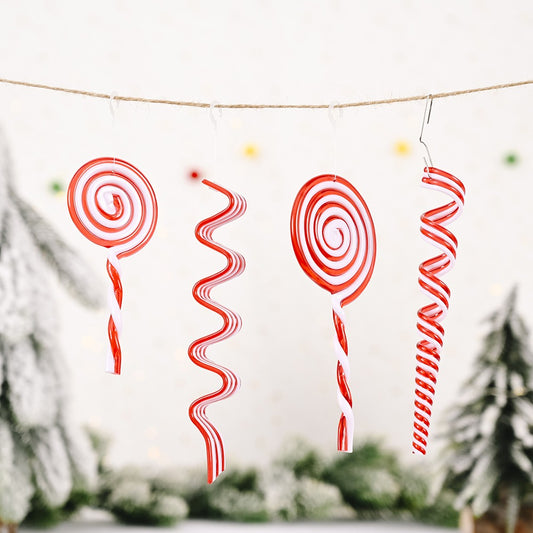 New Christmas Decorative Products Creative Red and White Candy Hangers Plastic Lollipop Hangers Simulated Candy