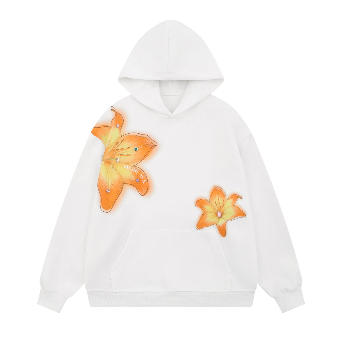 Flower decorated printed hoodie