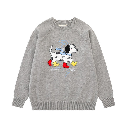 Embroidered round neck sweater loose sweater