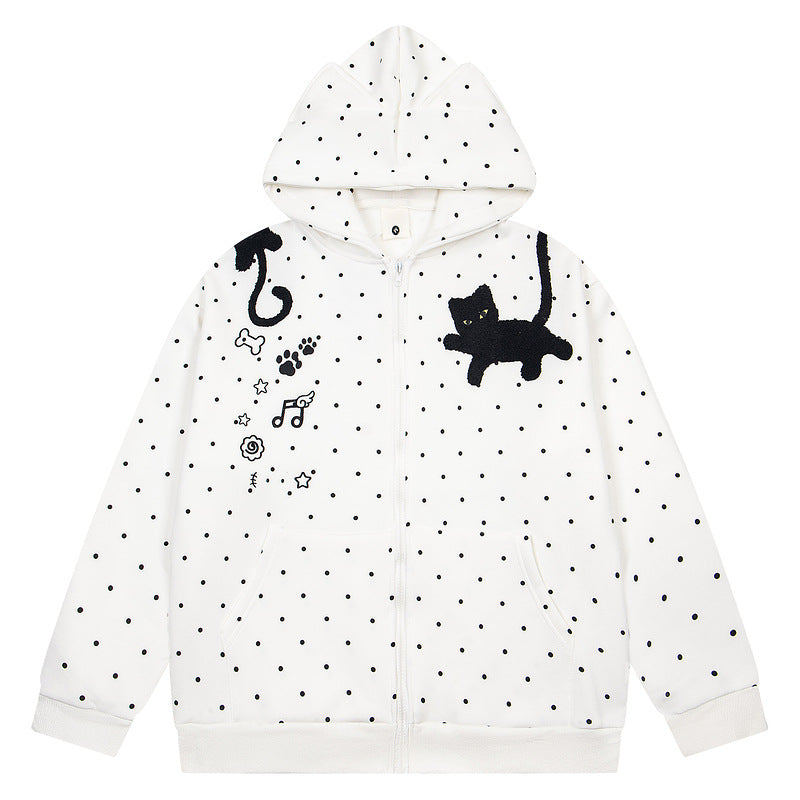 Polka dot printed star flower zipper cardigan jacket