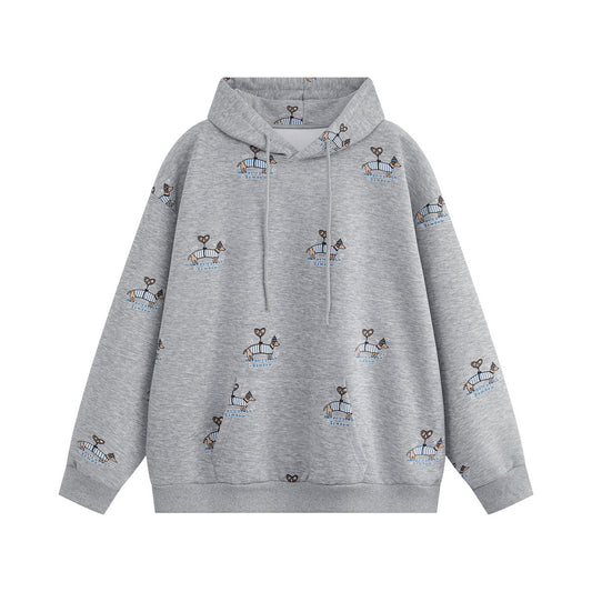 Full printed dog embroidery hooded sweatshirt