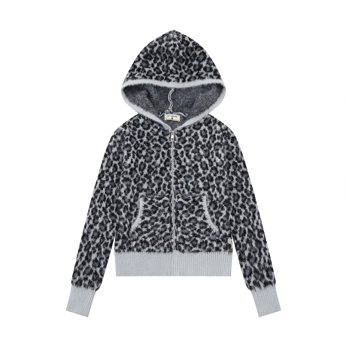 Hooded zipper leopard print sweater