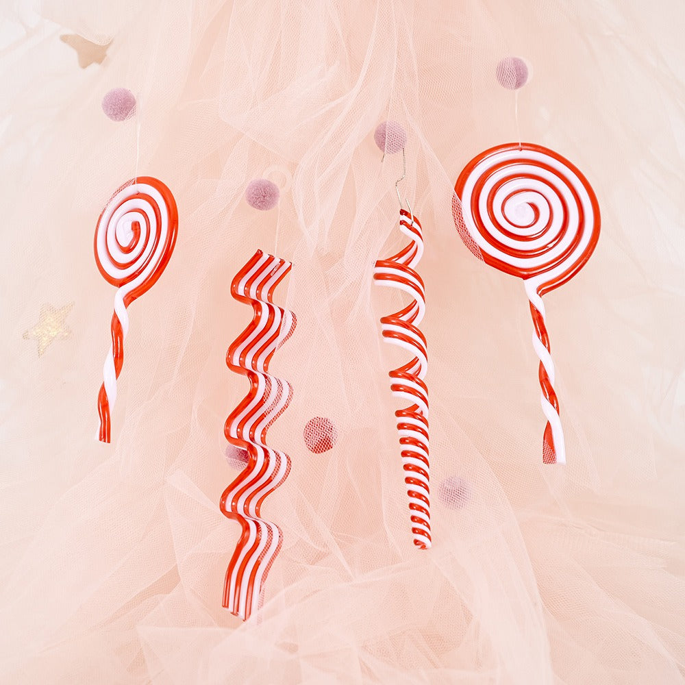 New Christmas Decorative Products Creative Red and White Candy Hangers Plastic Lollipop Hangers Simulated Candy