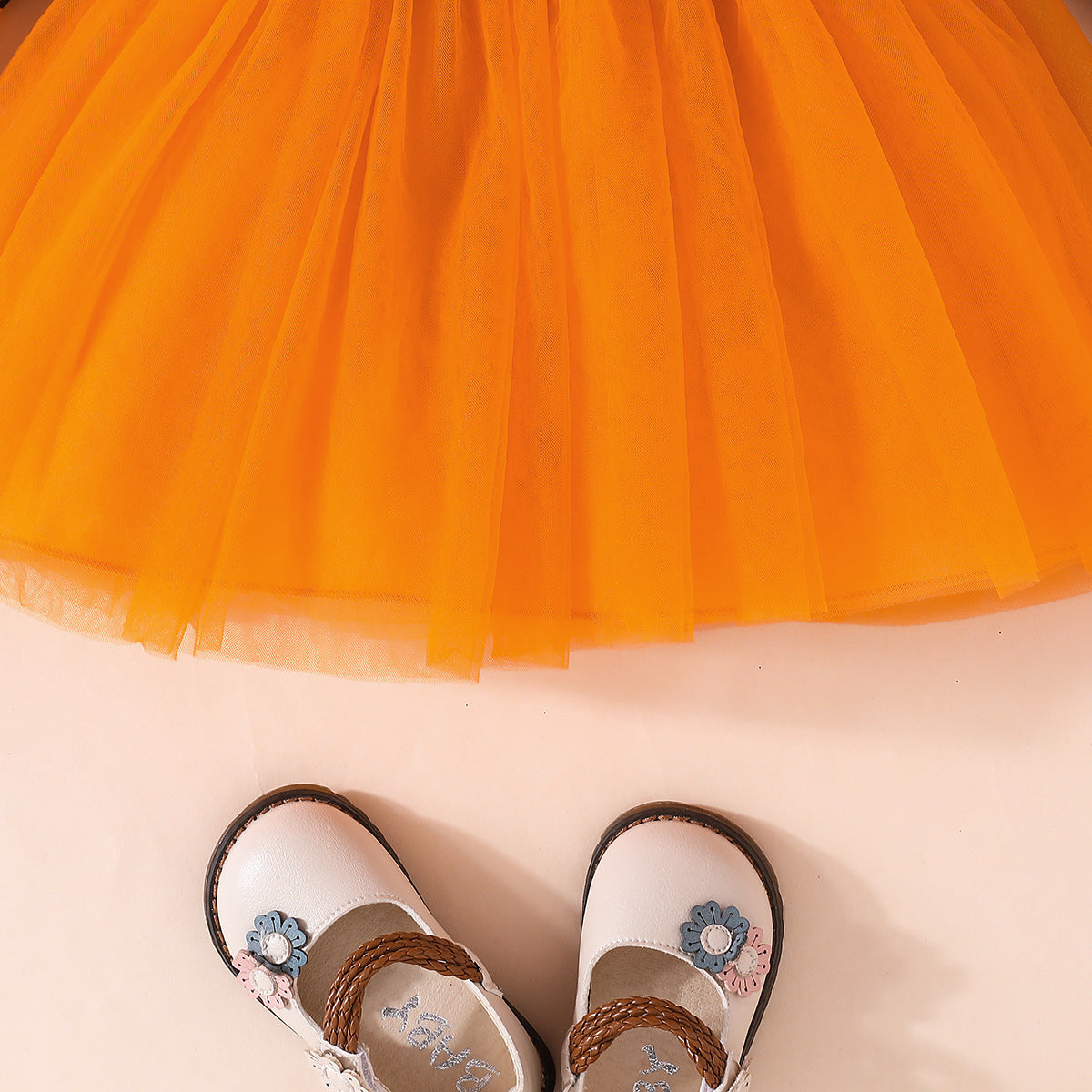 Halloween Girl's Pumpkin Dress Long Sleeve Tulle Princess Dress Halloween Party Performance Costume