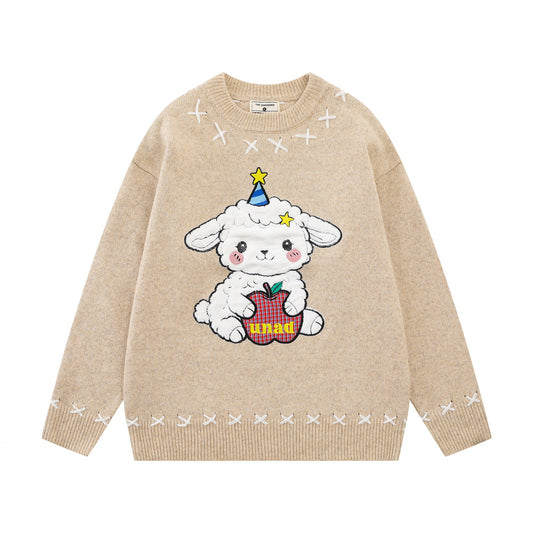 Sheep patch embroidery design sweater